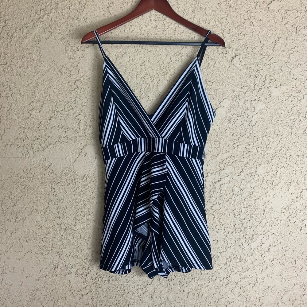 Privy Black and White Striped Romper